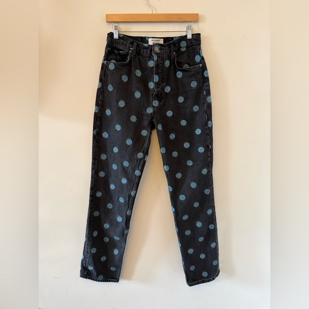 Reformation Earth Embroidered Straight Long Jeans